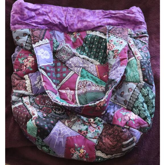 LARGE Vintage 80s 90s Patchwork Handmade Cotton Tote Bag Floral Paisley Quilted - Picture 2 of 7